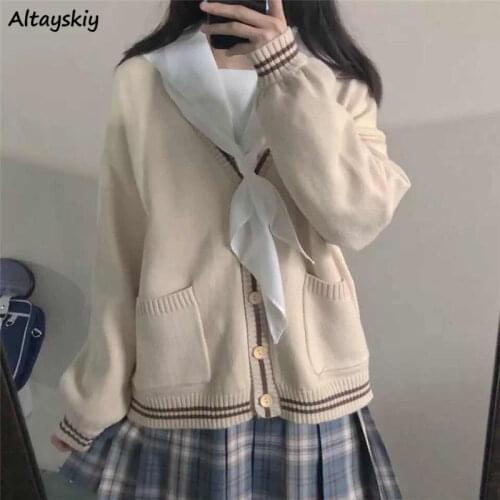 Cardigan Women Sweet Pocket Long Sleeve Spring Korean Style Trendy Loose Casual Students Female Streetwear Mujer De Moda V-neck