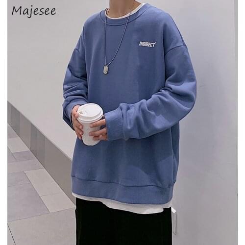 Men No Hat Hoodies Plus Velvet Thicker Long Sleeve O-neck Letter Baggy Winter Underwear Warm Sweatshirts Ins Chic All-match Soft