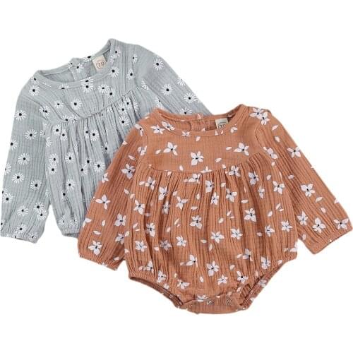 New 0-18M Baby Girls Floral Romper Toddler Long Sleeve Round Neck Daisy Print Playsuit