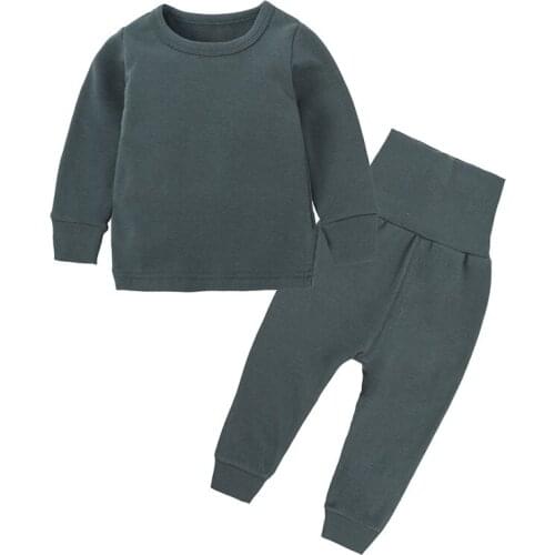 Casual Autumn Kids Clothing Sleepwear Suits Cotton Pure Color Long Sleeve Top + Pants 2 pcs Child Clothes Boys Girls Pajama Sets