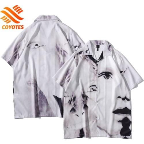 COYOTES Casual Shirts Men Summer Short Sleeve Shirt Women Beach Hawaiian Blouses Thin Material Loose Harajuku Streetwear