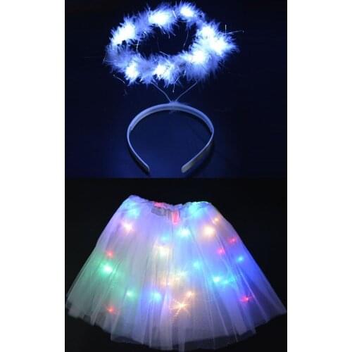 Adult Kids Angel LED Light Wire Tutu Halo Ring Headband Costume Glow Party Skirt Christmas Halloween Costume New Year Navidad