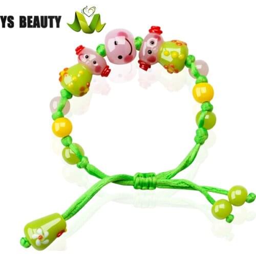 Pink smiley face fairy doll rope bracelet Japanese glass bead bracelet implied love help love help peach suitable for girls
