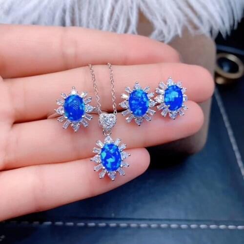 The Best engagement Gift Opal Set Natural Real Opal 925 sterling silver 1pc Opal pendant,1pc Opal ring,2pcs Opal Earring