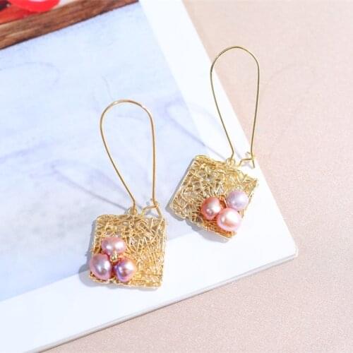 DAIMI Pearl Earrings Square Pattern 6-7mm Freshwater Pearl Earrings For Women Gift