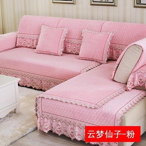 Modern Minimalist Sofa Set Thick Pink Plush Sofa Cover Flannel Lace Sofa Towel Cushion Backrest Mat Slipcover For Living Room A1