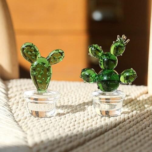 Glass Cactus Decor Succulent Ornament Art Cactus Glass Figurine Home Table Decor Crystal Plants Glass Greenery Decor D1
