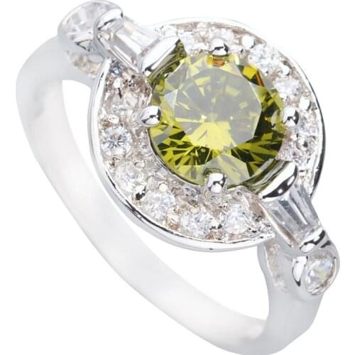 Stylish Olivine Peridot 8*8mm Semi-precious Stone Silver Cool For Women Ring Q1500