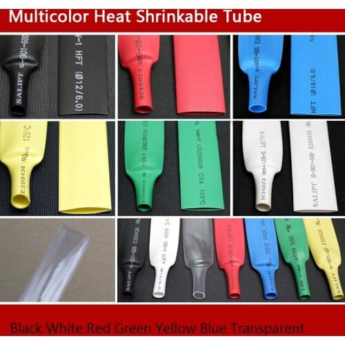 5 Meters Φ7mm-Φ15mm Heat Shrinkable Tube Black White Red Green Yellow Blue Transparent 2:1 Shrink For Wire And Cable