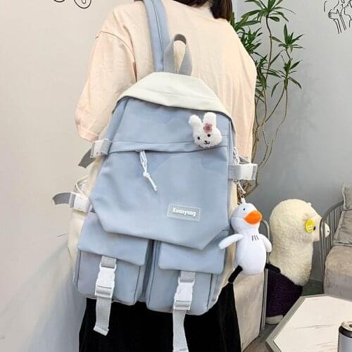 Large Capacity Backpack With Many Pockets Trend Student Bookpacks Fashion Women Backpack Nylon Cute Pendant School Bag For Girls