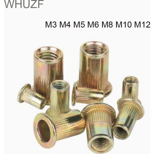 WHUZF M3 M4 M5 M6 M8 M10 M12 Zinc Plated Carbon Steel Knurled Nuts Rivnut Flat Head Threaded Rivet Insert Nutsert Cap Rivet Nut