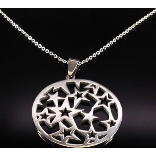 2021 Fashion Star Stainless Steel Necklace For Women Lovers Silver Color Pentacle Pentagram Pendant Necklace Jewelry