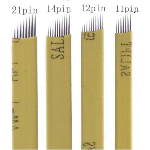 100 PCS Yellow 21 pin Laminas Tebori Microblading Tattoo Needles Goochi Blade for 3D Embroidery Eyebrow Manual Pen Machine Cheap