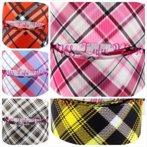 16mm-75mm Colored Check Patterns Printed Grosgrain/Elastic Ribbon Hair Clip DIY Party Clothing Webbings 50yards/roll