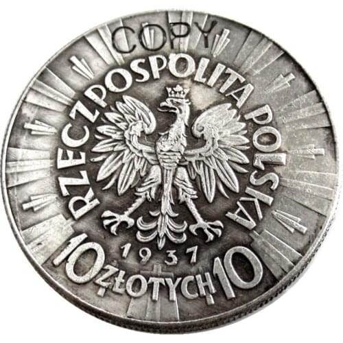 1937 Poland 10 Zlotych Silver Plated Copy Coin