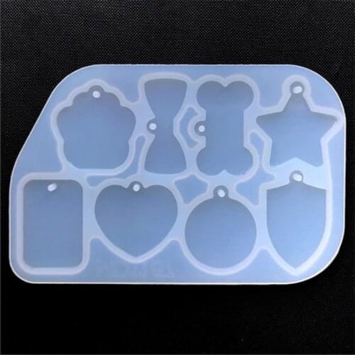 Assorted Tag Silicone Mold Star Heart Round Bow Bone Rectangle Paw Charm Mold Resin Pendant Making Pet Tags Silicone Mold