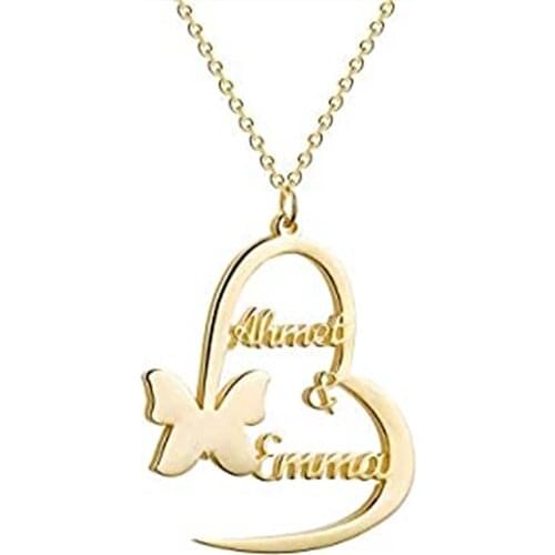 AurolaCo Customized Name Necklace Butterfly Personalized Stainless Steel Gold Pendant Nameplate Necklace For Women Jewelry Gift