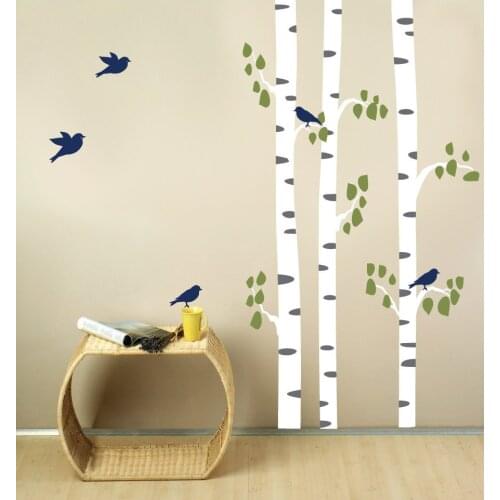 Large Birch Trees With Birds Wall Decal Tree Forest Home Decal Poster Bedroom Vinyl Wall Art Wallpaper Wall Stickers Mural A185