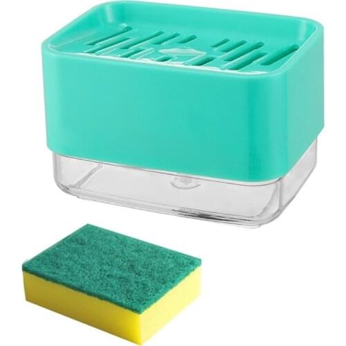 Soap Dispenser + Sponge Holder Hollow Design Dish Soap Dispenser Counter Top Sink Dispenser Instant Refill, Rustproof
