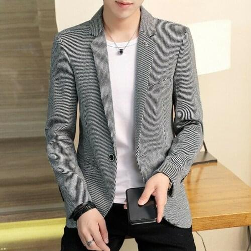 Mens Casual One Button Striped Slim Fit Blazer Jacket Coat Business Party C163