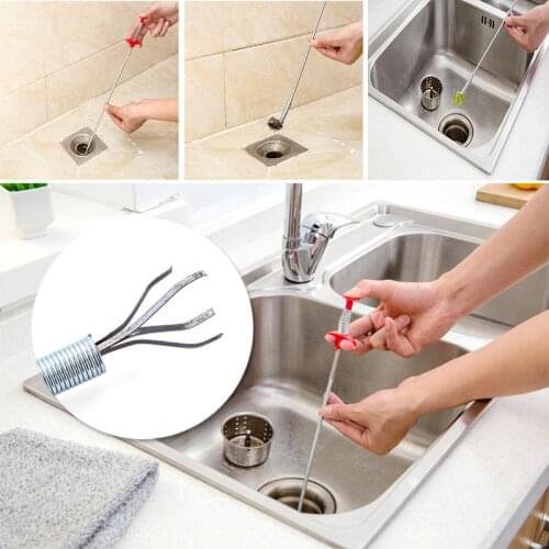 Home Flexible Sink Claw Pick Up Kitchen Cleaning Tools Pipeline Dredge Sink Hair Brush Cleaner Bend Sink Tool With Spring Grip