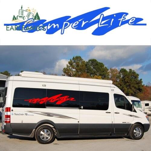 EARLFAMILY 135cm x 28cm 2x "Camper Life" Lettering Word Art Graphics Casual Happy Styling Car Sticker for Truck Van Vinyl Decals