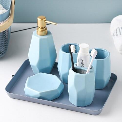 European-style Ceramic Geometric Wash Set Bathroom Five-piece Toothbrushing Cup Soap Dispenser Soap Dish Bathroom Decoration New