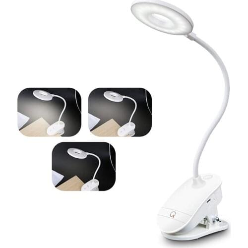 Flexible USB Rechargeable Clip On Touch Sensor LED Desk Lamp Table Lamp 3 Brightness Dimmable Piano Bed Work Study Reading Light