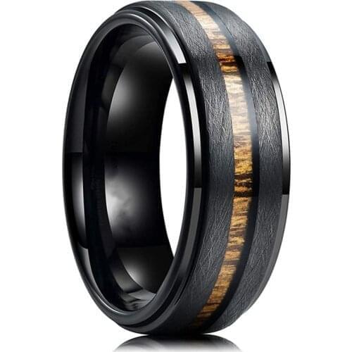 Fashion Punk Black Narrow Wood Grain Stainless Steel Rings for Men Anniversary Statement Jewelry Accessories Classical Men Rings