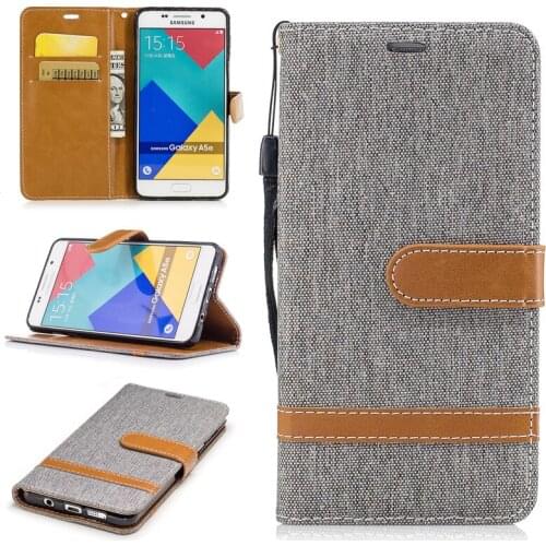 Cowboy Jean&PU Leather Case for Samsung Galaxy A5(2016) A5100 Kickstand Flip Mobile Phone Case with Wallet Card Holders& Lanyard