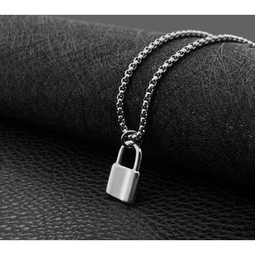 Creative Stainless Steel Lock Pendants Silver color chain PadLock Necklaces for Men Fashion Jewelry Collar Femme New Year Gifts