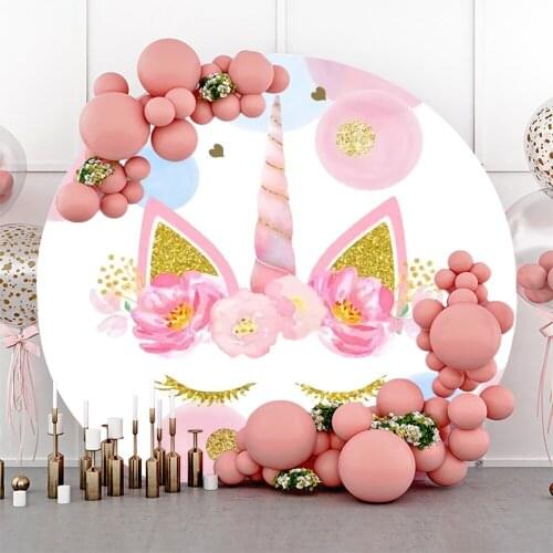 Laeacco Birthday Photo Backgrounds Watercolor Painting Pink Flowers Unicorn Newborn Baby Shower Customized Photography Backdrops