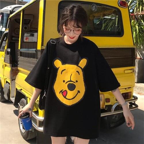 Summer Female Korean Harajuku Bear Cartoon Print T-shirt Womens T-shirts Tops Japanese Kawaii Ladies Ulzzang Clothes For Women
