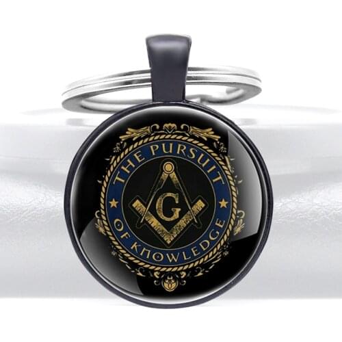 Masonic The Pursuit Of Knowledge Design Glass Cabochon Metal Key Chain Charm Men Women Key Ring Unique Jewelry Gifts Keychains