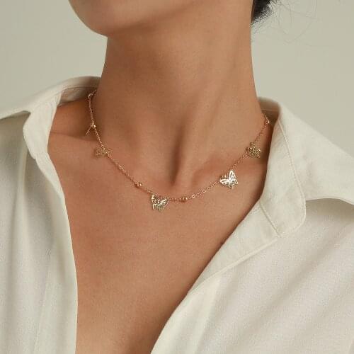 Fashion Hollow Butterfly Necklace Pendant Women Personality Simple Geometric Round Beads Clavicle Choker Necklace Jewelry