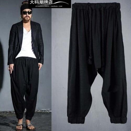 27-45 2020 Mens Hair Stylist Low grade cross pants hanging crotch wide leg pants skirt pants harem pants plus size costumes