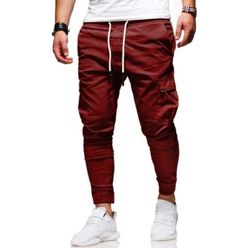 Mens Fashion Solid Color Side Splicing Pocket Sweatpants Running Mens Pants Drawstring Pants Man Casual Cargo Pants