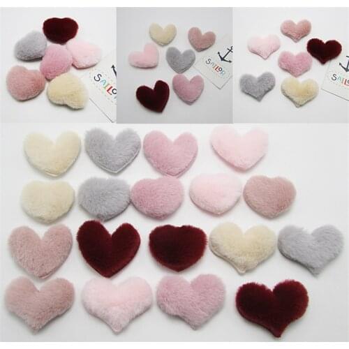 10-50Pcs Color Soft Fur Felt Love Heart Padded Patches Appliques Ornaments DIY Craft Supplies Kids Hair Pin Accessories Material