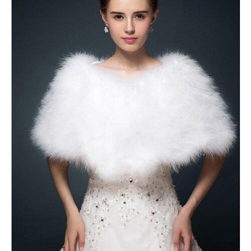 Fashion Ostrich Feather Bridal Shawls Wrap Winter Faux Fur Wedding Cape Dress 2020
