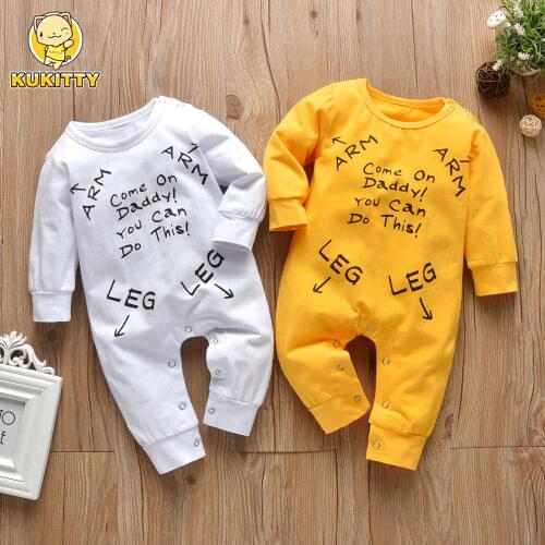 Infant Boys Girls Clothing Baby Romper Long Sleeve Letter Come On Daddy!You Can Do This! Jumpsuit Pajamas Newborn Baby Clothes