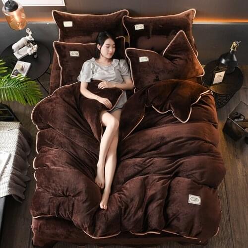 Autumn Winter Duvet Cover Warm Golden mink wool 4-Pieces Set Of Thickened Solid Flannel Contracted Plain Bedding Sheet Set
