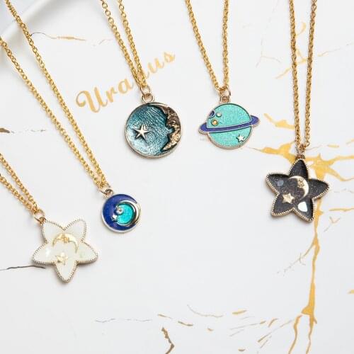Romantic Lovely Aviation Series Planets Astronaut Star Pendant Necklaces For Children Girls Boys Birthday Presents Christmas