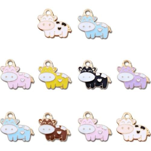 10Pcs/Set Mixed Color Cute Animal Pendant Fashion Enamel Color Cow Charm for DIY Jewelry Making Accessories Wholesale