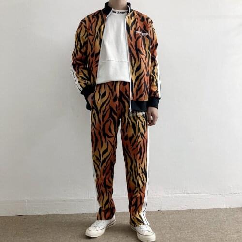 Palm Angels Tiger Pattern Side Striped Letter Zipper Casual Unisex Suit 7896431671