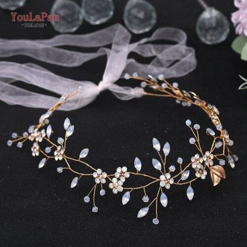 YouLaPan HP360 Alloy Leaf Flower Bridal Hair Vine Rhinestone Headband Handmade Bridal Headwear Romantic Wedding Hair Accessories
