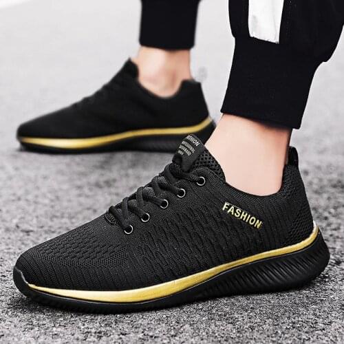 Plus Size Summer Lightweight Male Sneakers Mens Running Shoes Women Sneakers Sport Shoes Sports for Men Black Gold Tennis E-513