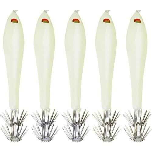 5PCS 9.5cm/6g Luminous Squid Jigs Fishing Baits Octopus Lures Hard Baits Explosion Hook Fishing Tackles Fishing Accessories