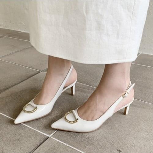 All-match 2020 new mid-heeled female summer Korean fashion nude nude high-heeled pointed leather hollow fine heel Baotou sandals