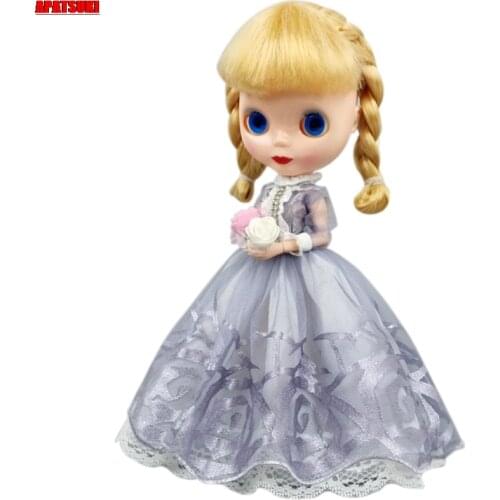 Silver Gray Princess Lace Dress for Blythe Doll Outfits Clothing Party Gown for Blyth Doll Clothes 1/6 Dolls Accessories Toys