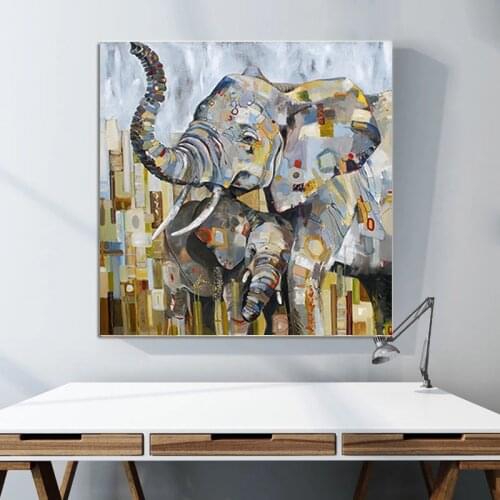 Modern Abstract Animal Canvas Painting Maternal Love Elephant Posters and Prints Wall Art Picture for Living Room Decora Cuadros